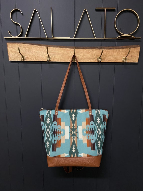 Large Wool Tote Leather Tote Diaper Bag Wool Backpack Convertible Bag Weekender Overnight Bag pendleton Wool Bag Etsy