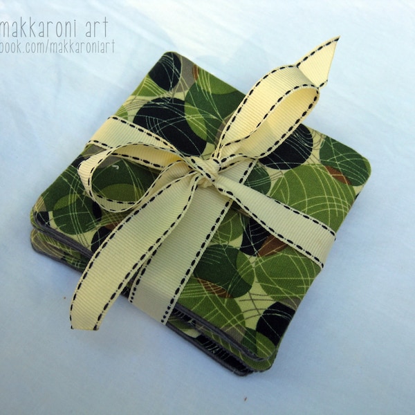 Green Fabric Coasters, Set of 4, Housewarming/Hostess Gift