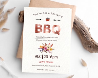 BBQ Party Invitation, Double Sided Printable Card,  Social media Invite