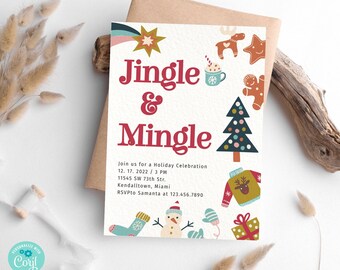 Jingle and Mingle Editable Boho Christmas Party Invitation template