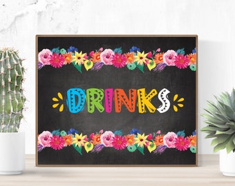 Instant download Fiesta Party Drinks sign. Mexican Fiesta party. 10x8 Digital file. Printable Fiesta Theme Party Decoration.