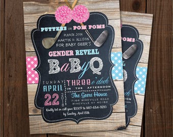 Putters or Pom Pom Gender Reveal, Baby Q Shower invitation, Barbecue Chalkboard Invitation, DIY card, Digital Printable card