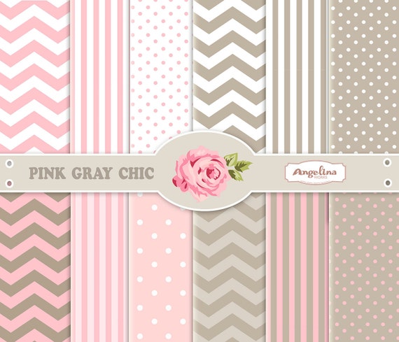 12 Fonds Décran Numérique Rose Gris Chevron Scrapbooking Papier Pack Pour Invite Fabrication De Carte Scrapbooking Digital