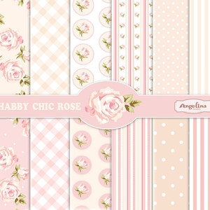 12 Shabby Chic Rose Digital Scrapbook Papers. 3 vector images in 1 EPS for invites card making digital scrapbooking image 1