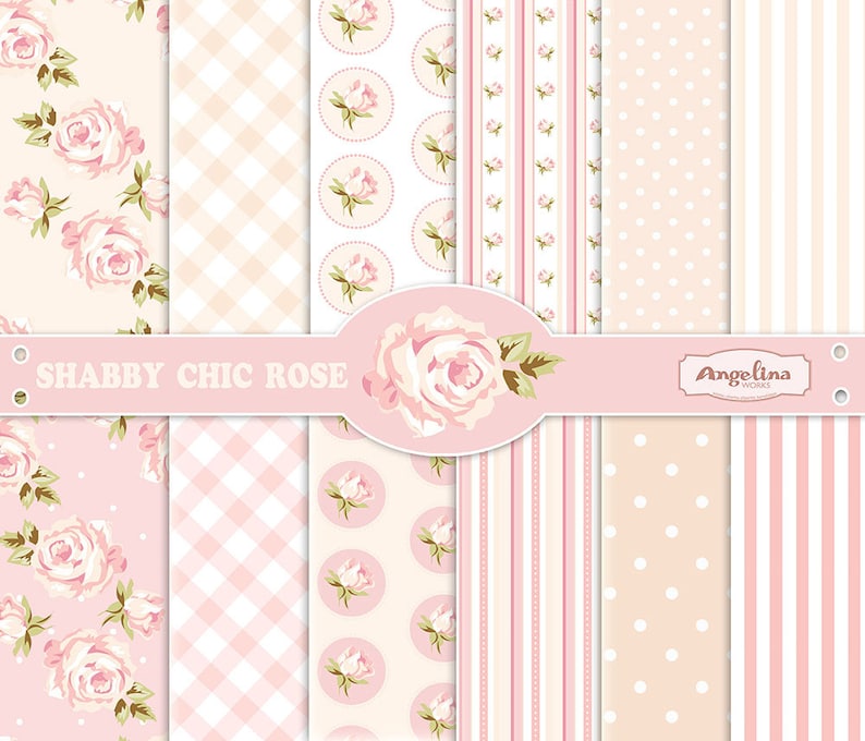 12 Shabby Chic Rose Digital Scrapbook Papers. 3 vector images in 1 EPS for invites card making digital scrapbooking image 1