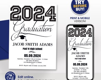 Football Invitation Editable Template - Instant Download, Digital and Printable Graduation Invitation 2024