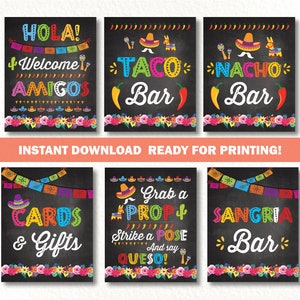 Instant download Fiesta Party Signs. 6 Mexican Fiesta party signs. 10x8 Digital files. Printable Fiesta Theme Party Decoration.