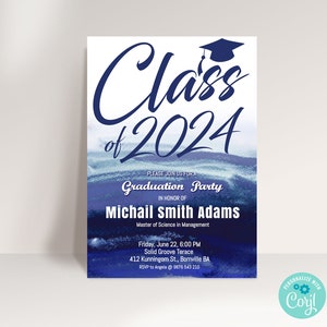 Class of 2024, Editable Template - Instant Download, Navy blue and white,  Graduation Party Invitation