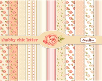 12 Shabby Chic Rose Digital Scrapbook Papers 8x11 inch for invites, letters, card making, digital scrapbooking