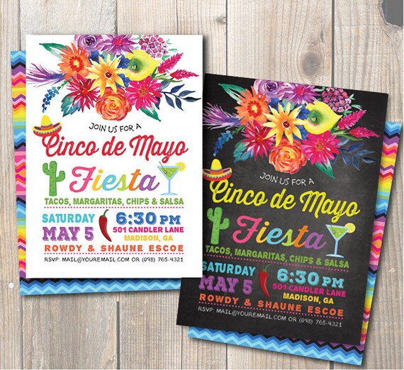 Cinco De Mayo Fiesta Party Invitation Mexican Party Diy Etsy