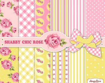 12 Shabby Chic Pink and Yellow Digital Papers. 6 Digital cliparts in EPS, PNG and JPG.