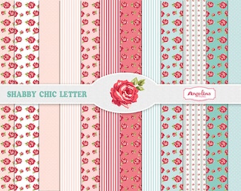 12 Shabby Chic Rose Digital Scrapbook Papers 8x11 inch for invites, letters, card making, digital scrapbooking