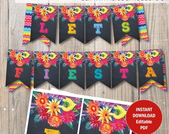 Editable Fiesta Party Banner / Fiesta Birthday banner / Editable PDF template.