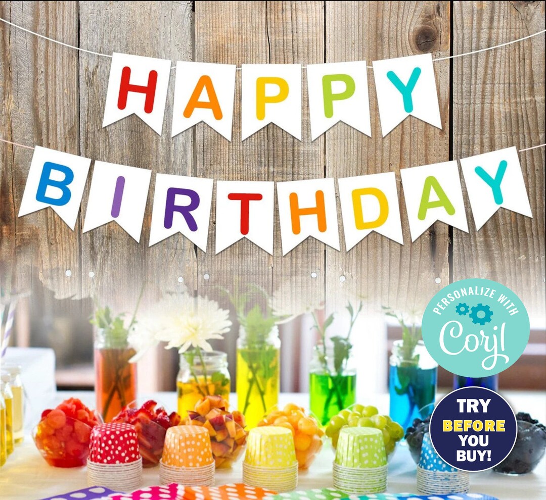 Editable Birthday Banner / Rainbow Banner / Instant Download / Digital