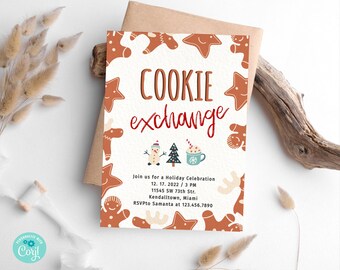 Gingerbread Cookie Invitation, Cookie Exchange Invitation,  Christmas Cookie Party Invitation