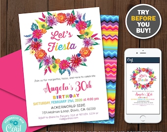 Editable Mexican Fiesta Invitation / Fiesta Birthday Invitation / Editable template.
