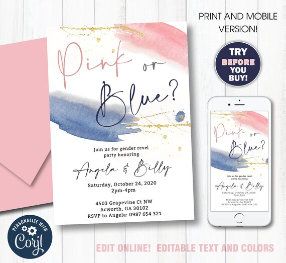 Invitations & Announcements Gender Reveal Electronic invitation Blush