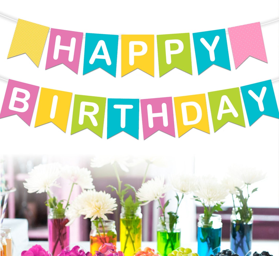 Printable Happy Birthday Banner / Pool Party Colors / Instant - Etsy