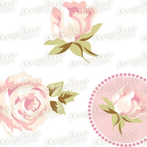 12 Shabby Chic Rose Digital Scrapbook Papers. 3 vector images in 1 EPS for invites card making digital scrapbooking image 2