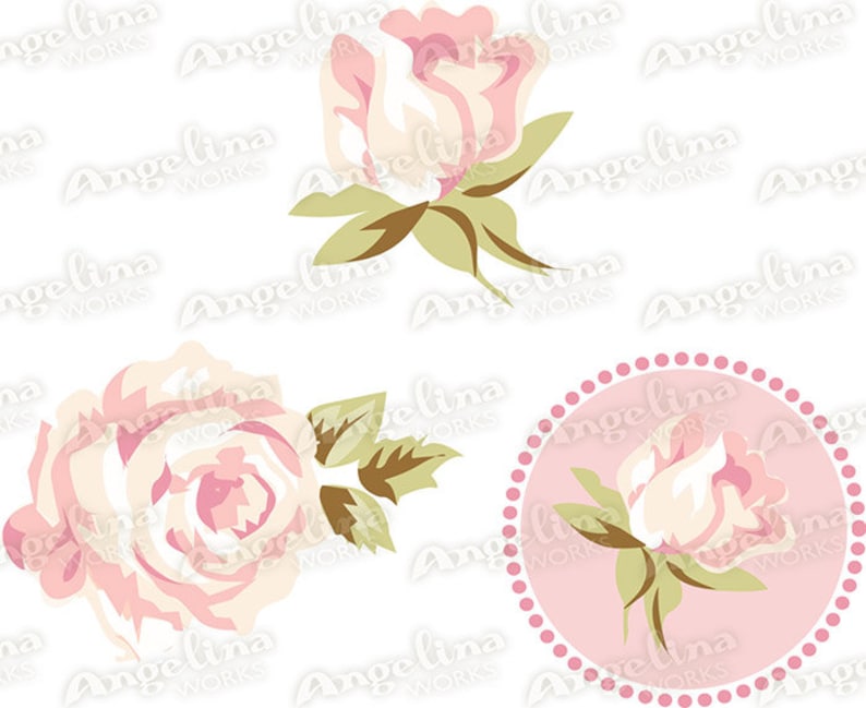 12 Shabby Chic Rose Digital Scrapbook Papers. 3 vector images in 1 EPS for invites card making digital scrapbooking image 2