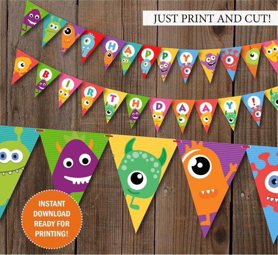Little Monster Birthday Banner Instant Download Digital Etsy