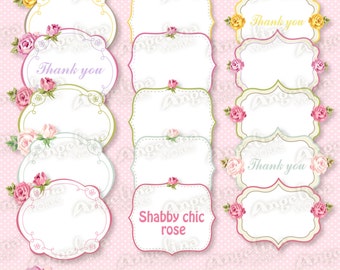 15 Digital Vector Printable Shabby chic Thank you Frames, Labels for Scrapbooking