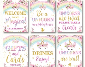 Unicorn Party Signs. 5x7 and 8,5 x 11. Digital Bundle. Printable Unicorn Theme Decoration. Magical Birthday Celebration.
