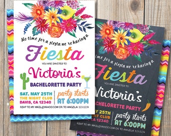 Fiesta Bachelor Party, Mexican Bachelorette Party, Mexican Watercolor Flowers, Digital Printable Card.