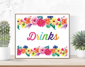 Instant download Fiesta Party Drinks sign. Mexican Fiesta party. 10x8 Digital file. Printable Fiesta Theme Party Decoration.