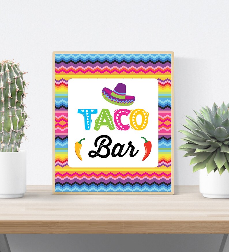 10x8 Digital file Printable Fiesta Theme Party Decoration. Instant download Fiesta Party Taco Bar sign Mexican Fiesta party