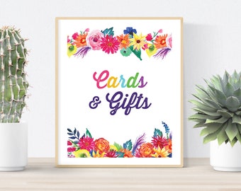 Instant download Fiesta Cards and Gifts Sign. Mexican Fiesta party. 10x8 Digital file. Printable Fiesta Theme Party Decoration.