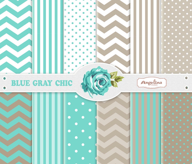 wallpapers 12 Digital Blue Gray Chevron Scrapbook Paper Pack for invites card making digital scrapbooking