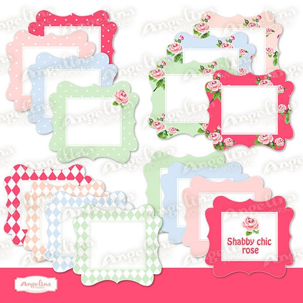 16 Digital Printable Shabby chic Frame Labels for Scrapbooking