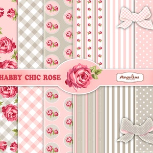 12 Shabby Chic Pink and Gray Digital Paper Pack . 6 Digital cliparts in PNG and JPG.