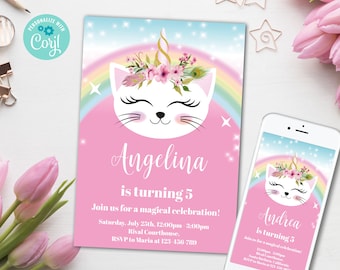 Editable Caticorn Birthday Party invitation