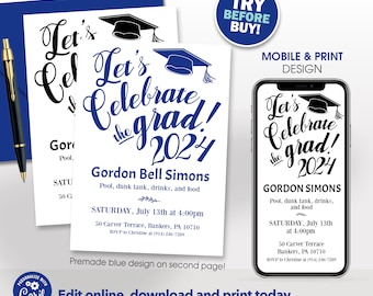 Editable Template - Instant Download, Lets Celebrate the Grad, Graduation Party Invitation, Editable Graduation