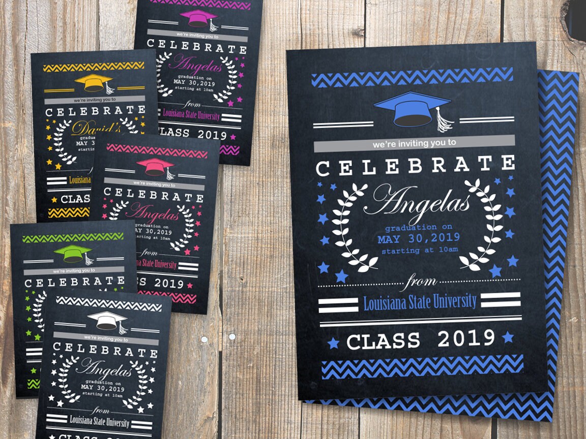 Graduation Chalkboard Invitation. Double sided. DIY card. Etsy