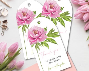 Pink Peony Shower Thank you Tags, Editable templates