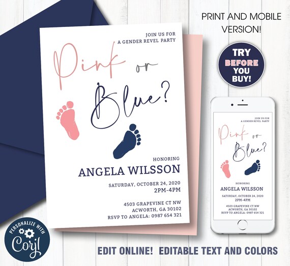 Invitations & Announcements Gender Reveal Electronic invitation Blush