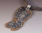 Mixed Metals Necklace w/Cubic Zerconia, Handcrafted Bronze Necklace, Viking Knit Necklace, Bronze, Brass, Patina Necklace, Rivited Necklace