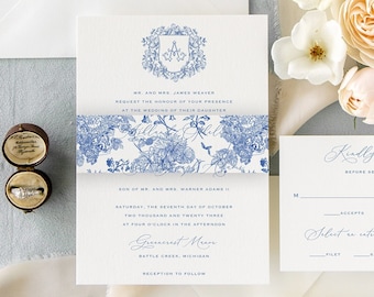 Blue Chinoiserie Wedding Invitation Suite, Chinoiserie Wedding Invite, Timeless Wedding Invitation, Southern Wedding Invitation Set