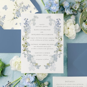 KATE | Blue Floral Wedding Invitation Suite, Garden, Spring Wedding Invite, Timeless Wedding Invitation, Blue and White Wedding, Watercolor