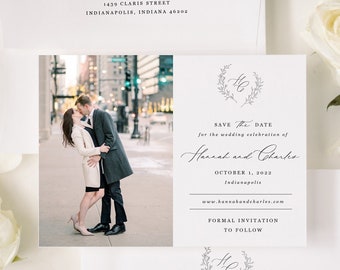 Classic Save the Date, Elegant Wedding, Monogram Save the Date, Wedding Crest, Save the Date with Photo, Save the date cards for wedding