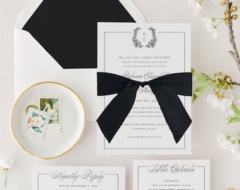 Black and White Wedding Invitations, Classic Wedding Invite, Timeless Wedding Invitation, Black Tie Wedding Invitation Set, Chic Wedding