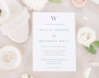 Minimalist Wedding Invitations, Printed Wedding Invitation Suite, Black and White Wedding Invitation, Simple Wedding Invite