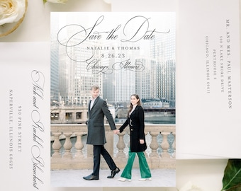 Script Save the Date, Classic Wedding, Minimalist Wedding, Black and White Wedding, Elegant Save the Date, Printed, With Photo