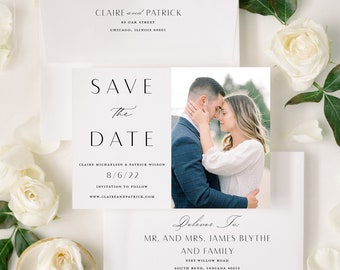 Classic Photo Save the Date, Black and White Save the Date, Modern Wedding Invitation, Modern Save the Dates, Minimalist