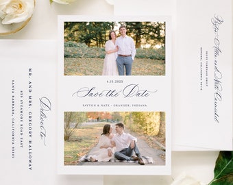 Multiple Photo Save the Date, Classic Wedding, Minimalist Wedding, Navy and White Wedding, Elegant Save the Date, Printed, With Photo