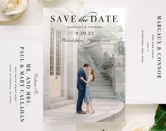 Simple Save the Date, Classic Wedding, Minimalist Wedding, Black and White Wedding, Elegant Save the Date, Printed, With Photo