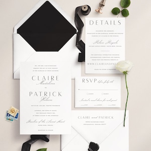 Printed Wedding Invitation Suite, Classic Wedding Invite, Timeless Wedding Invitation with Wax Seal, Black Tie Wedding Invitation Set